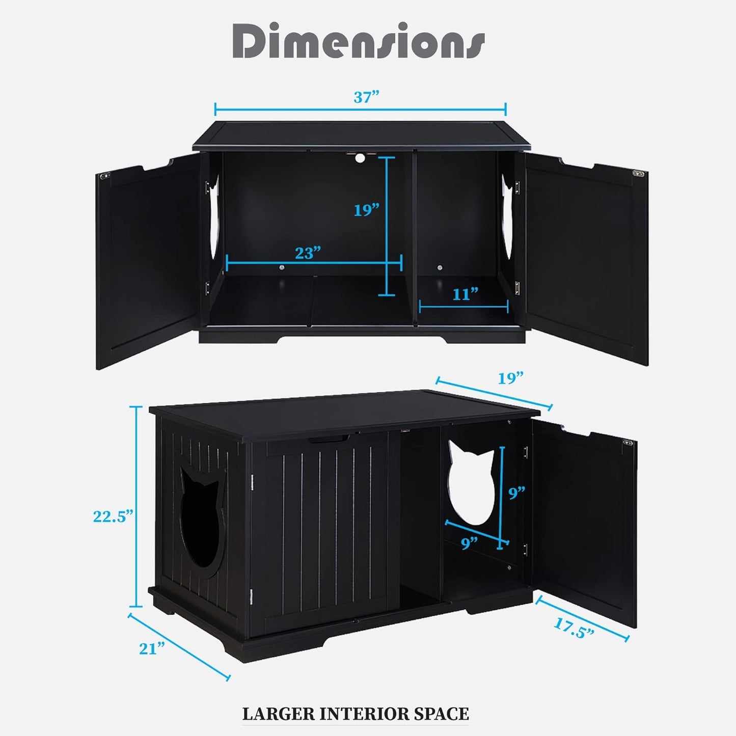 X-Large Designer Cat Washroom Storage Bench Cat Litter Box Enclosure Furniture Box House with Table, Big Enough for Automatic Litter Box or Two Litter Boxes.